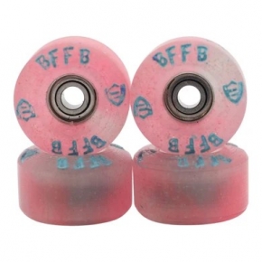BLISTERED URETHANE WHEELS - FF V3 - EFFERVESCENT RED/CLEAR, BLUE TEXT